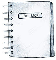 Illustration of a notepad that says "Idea Book" on the front